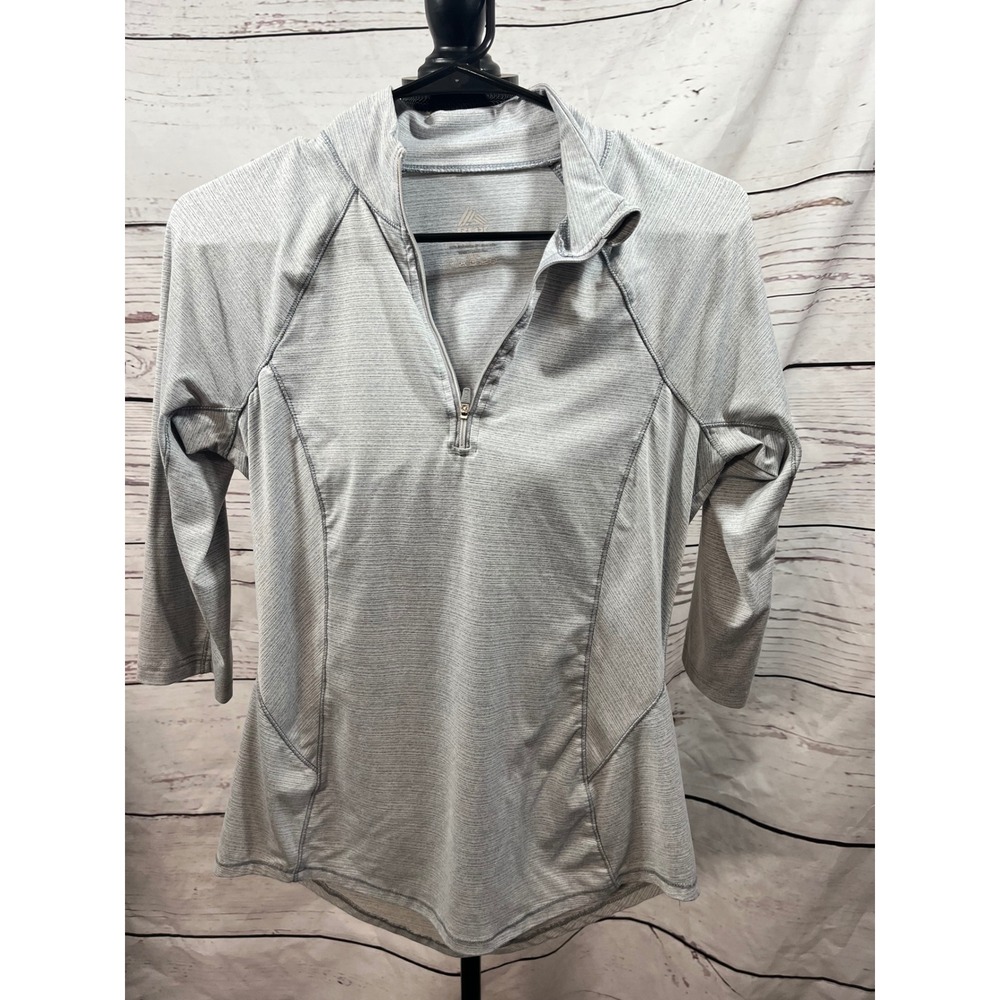RBX Womens Grey Space Dye Quarter Zip 3/4 Sleeve Activewear Top Small